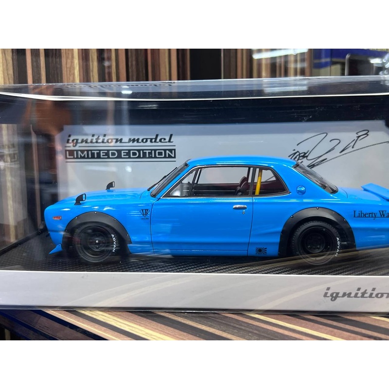 1/18 Diecast Nissan GT2000 Liberty Walk Blue Ignition Model Miniature Car