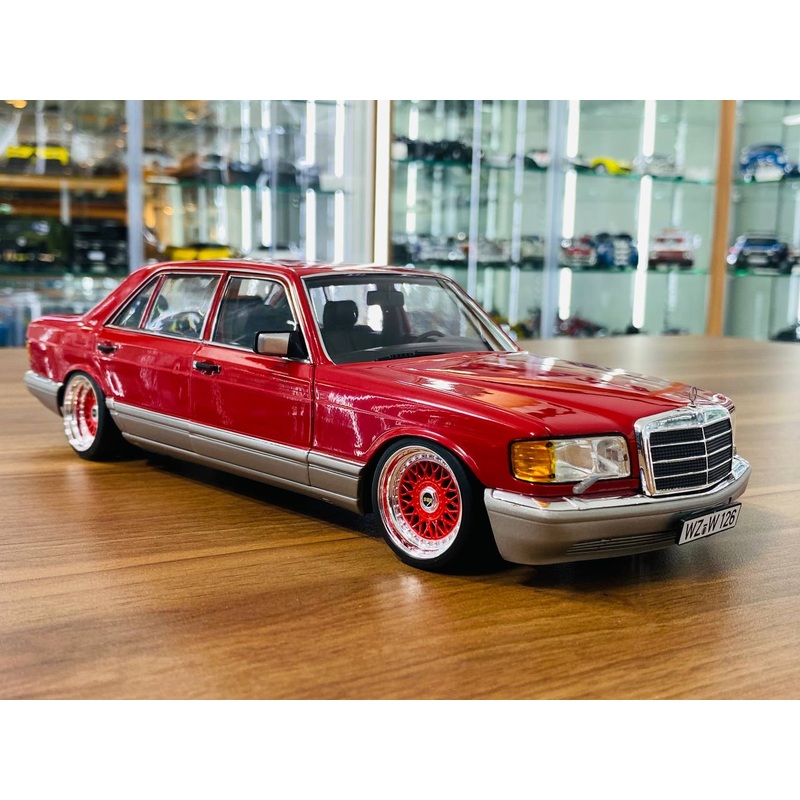 1/18 Diecast Norev Mercedes Benz 560 SEL (W126) 1987 Custom BBS Wheels Red Limited Edition
