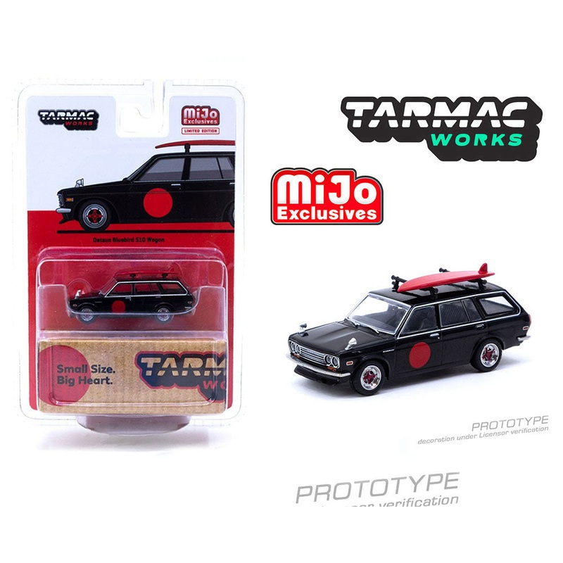 Tarmac Works 1/64 Datsun 510 Wagon Black with Surfboard - Mijo Exclusive