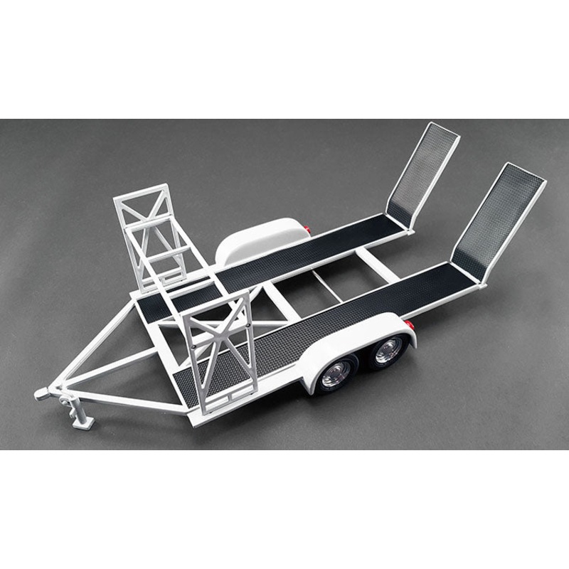 Acme Models - Accessories - Tandem Car Trailer Double Axle w/ Tire Rack White 1:18