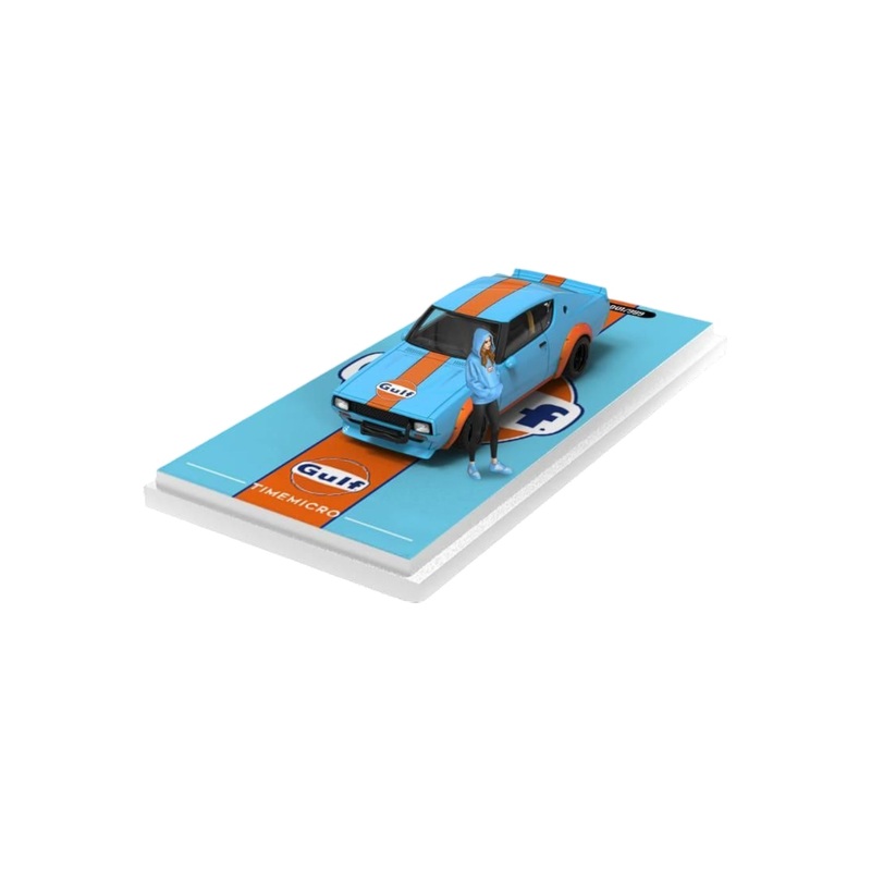 Time Micro Nissan Skyline KPGC110 Gulf Livery 1:64 Scale (With Acrylic Case and Action Figure)