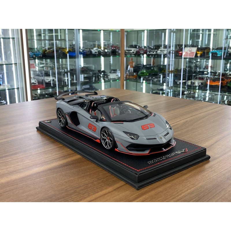 1/18 Resin Lamborghini Aventador Roadster SVJ #63 Grigio Acheso / Red  MR Collection Limited 63 pcs