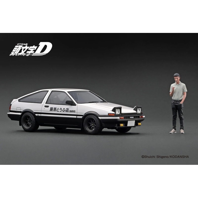 Ignition-Model Toyota Sprinter Trueno 3dr GT Apex (AE86) INITIAL D w/ Figure White 1:18