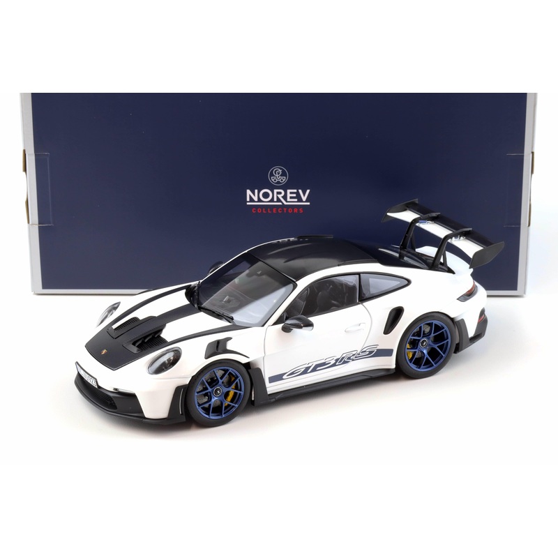 Norev 2022 Porsche 911 992 GT3 RS w/ Weissach Package White w/ Indigo Blue Wheels & Deco 1:18