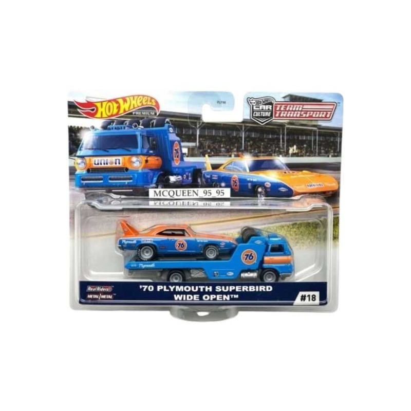 Hotwheels '70 Plymouth superbird wide open team transport 1:64