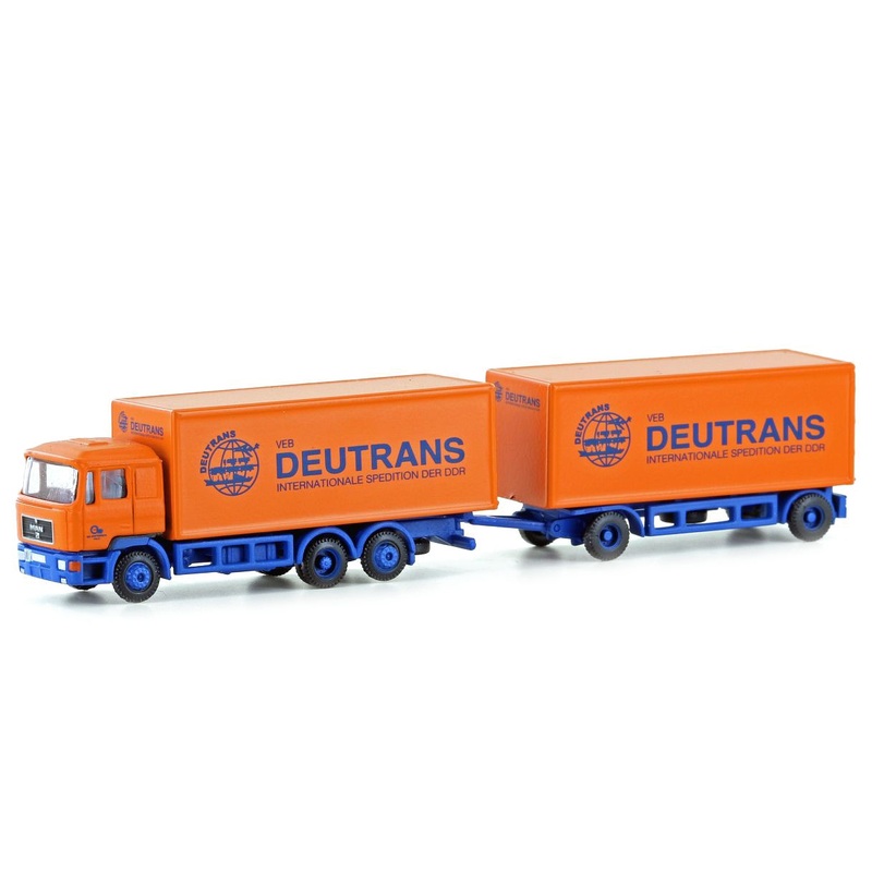 Truck MAN F90 3-axle box trailer Deutrans