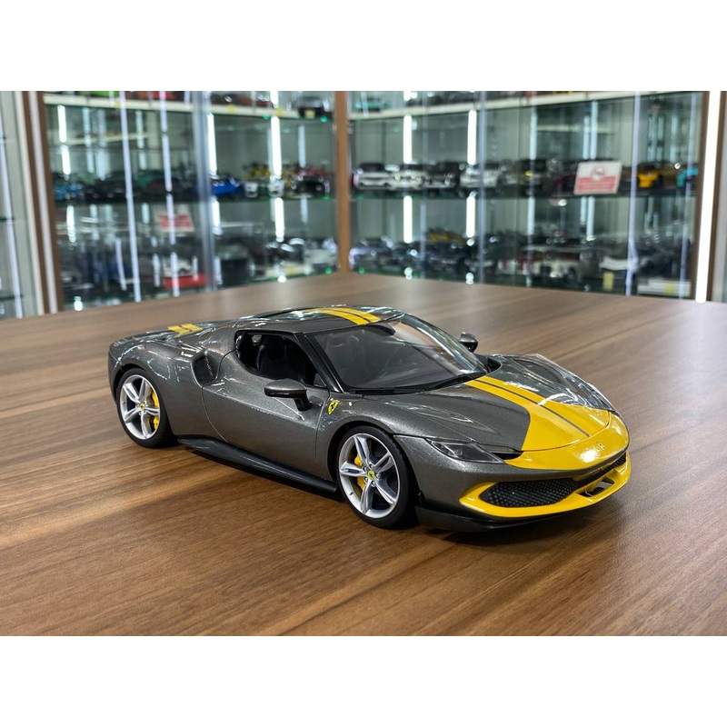 1/18 Bburago Ferrari 296 GTB Assetto Fiorano - Grey/ Yellow Diecast Model