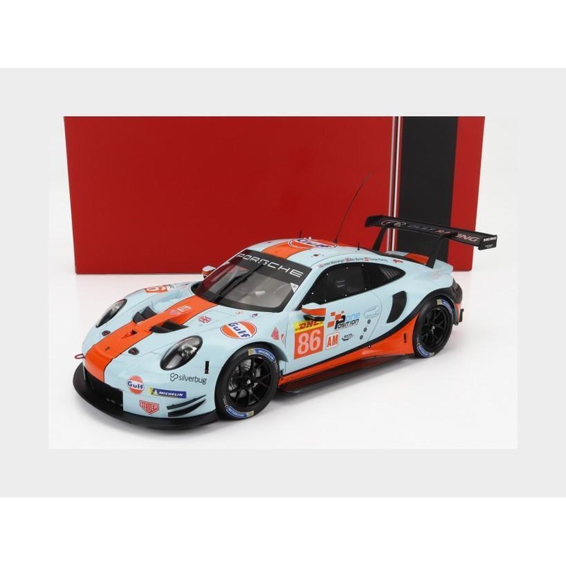 Ixo 2018 Porsche 911 991.2 GT3 RSR 4.0L Team Gulf Racing No 86 WEC LMGTE Sebring 2019 Lt Blue/Orng/Black 1:18