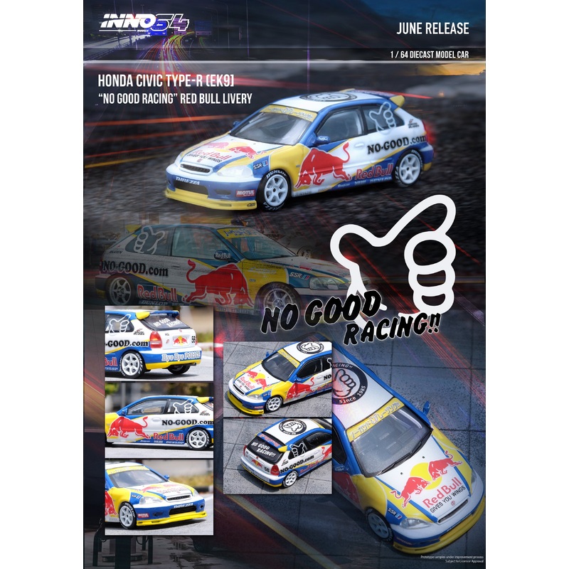 Inno64 1/64 HONDA CIVIC Type-R (EK9) NO GOOD RACING Red Bull Livery