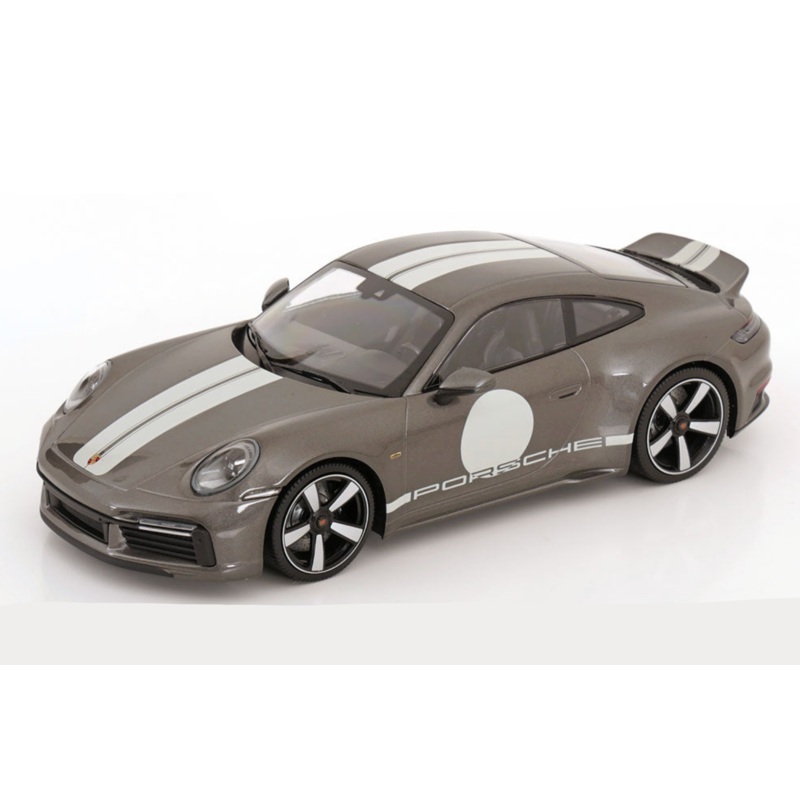 Minichamps 2022 Porsche 911 992 Sport Classic Grey w/ Roundel and White Stripes 1:18 SEALED