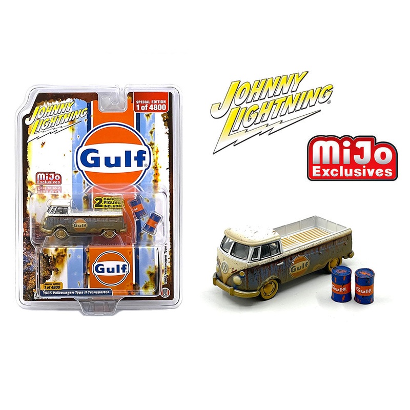 Johnny Lightning 1/64 1965 Volkswagen Type 2 Transporter GULF With 2 GULF Barrels Limited - Mijo Exclusives