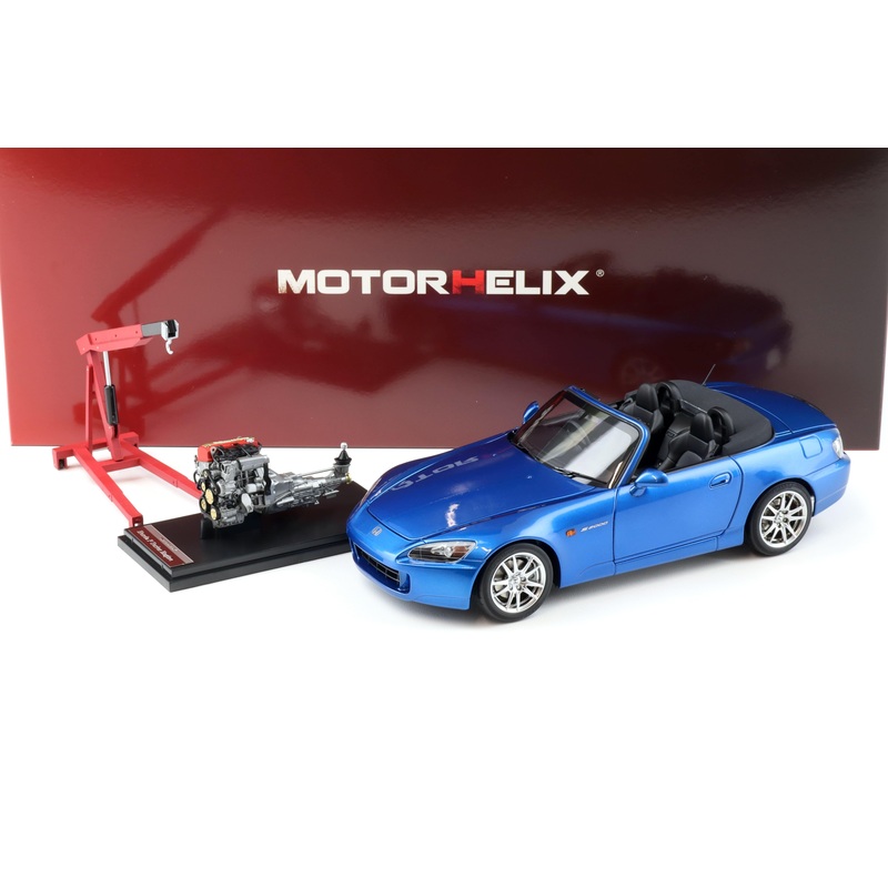 Motorhelix 2000 Honda S2000 (AP2) w/ Engine & Convertible Tops, Bermuda Blue 1:18 LIMITED