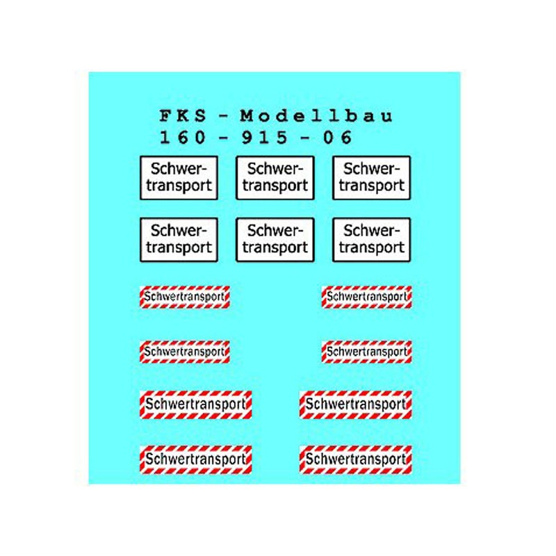 Decal sheet warning signs for heavy transport