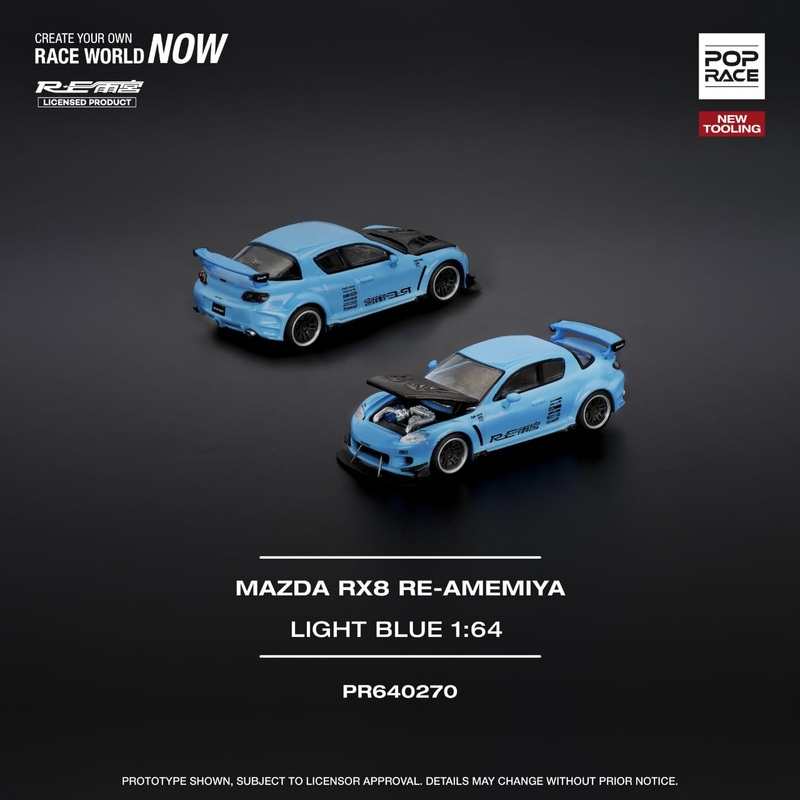 [ETA:  Nov 2025 ] Pop Race 1/64 RX-8 Amemiya Modified Light Blue Carbon-Hood(PR640270)