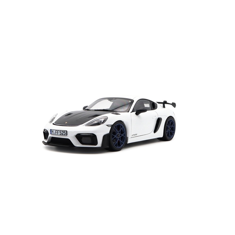 Norev 2023 Porsche 718 Cayman GT4 RS w/ Weissach Package White w/ Blue Wheels 1:18