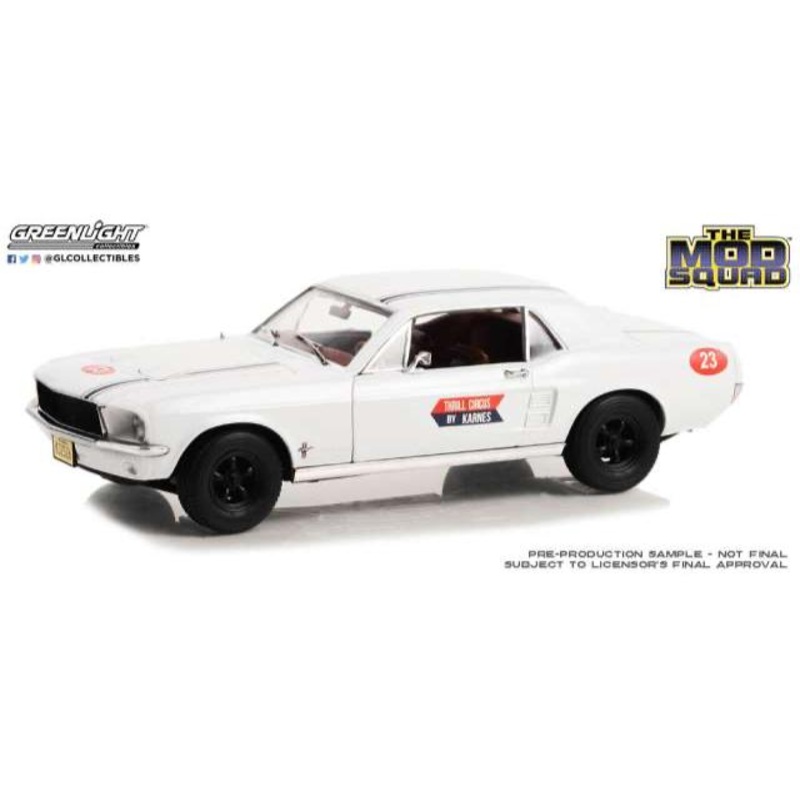 Greenlight 1967 Ford Mustang Coupe #23 Thrill Circus The Mod Squad White 1:18