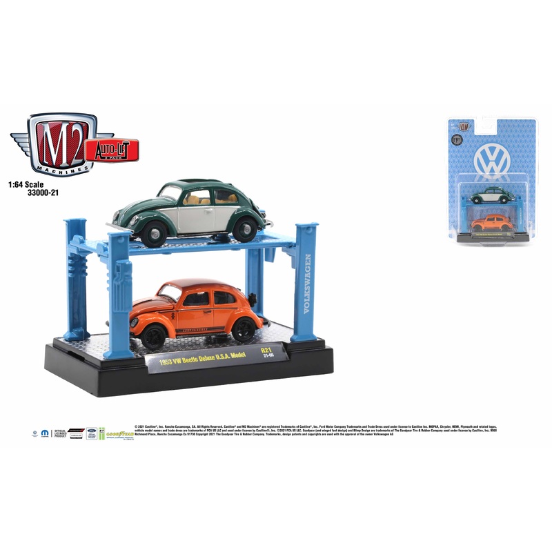 M2 Machines 1:64  2-Pack  Auto-Lift Release 21 - 1953 VW Beetle Deluxe U.S.A. Model