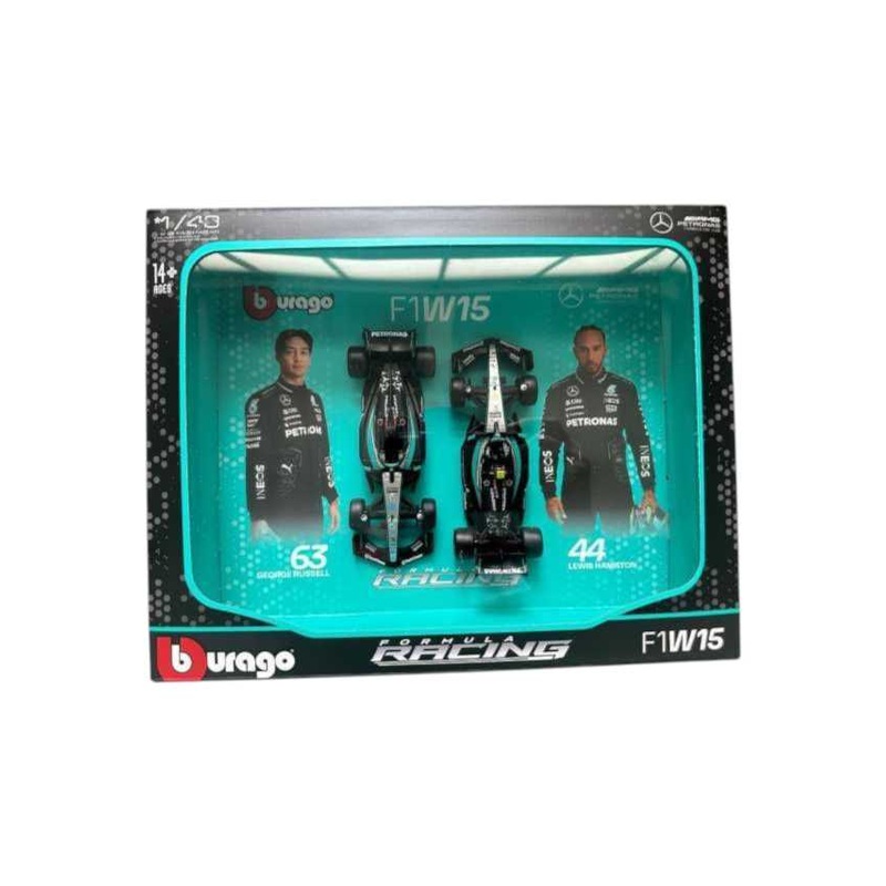 Bburago  Formula 1 Mercedes AMG W15 2024 Hamilton/Russell Twin Pack frame 1:43 Models 38115