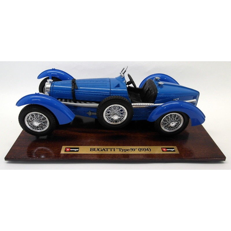 Burago 1/18 Scale Diecast 3505 Bugatti Type 59 1934 Blue on Plinth