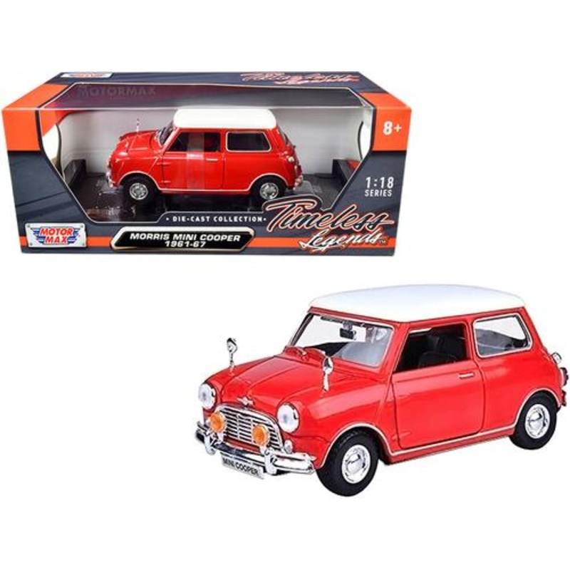 1961-1967 Morris Mini Cooper Red with White Top Timeless Legends 1-18 Diecast Model Car  Motormax