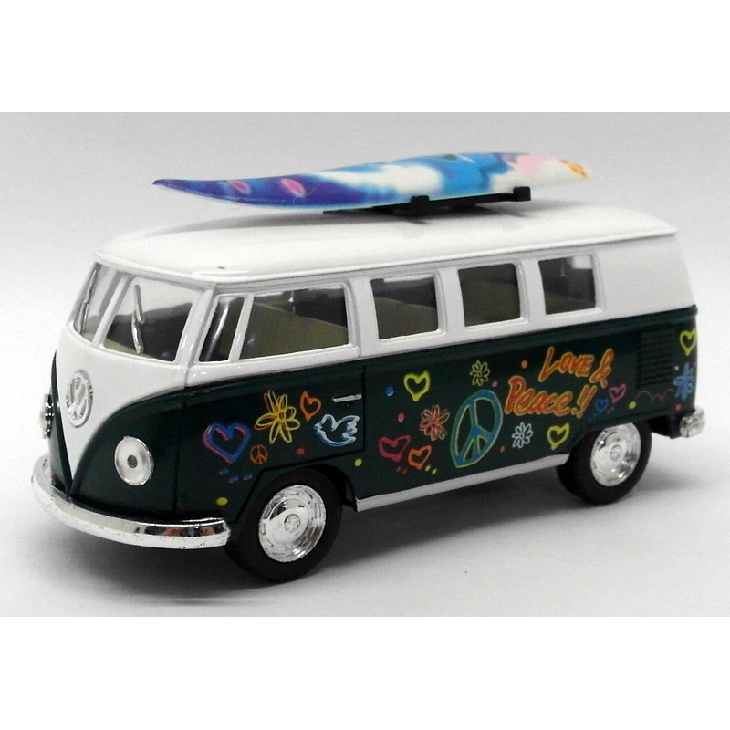 1962 VW Camper w/ Surfboard - Green - Kinsmart Pull Back & Go Metal Model Car