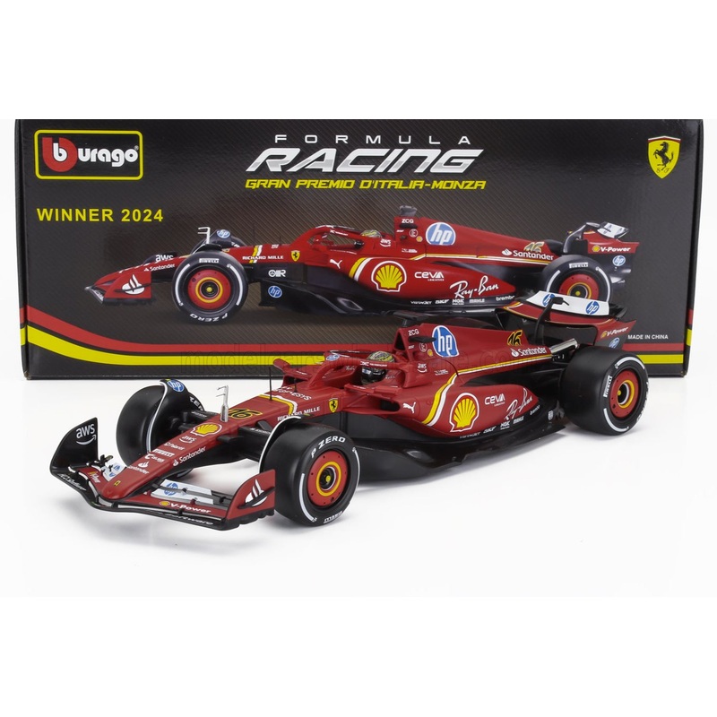 Bburago Ferrari F1 SF-24 Team Scuderia No 16 Winner Italy Monza GP (LeClerc) 2024 Red 1:18