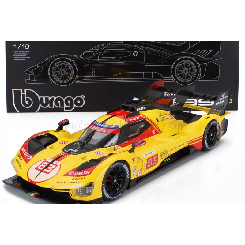 Bburago Ferrari 499P 3.0L Turbo V6 #3 Team Ferrari AF Corse Winner 2024 24hr Le Mans - Yellow 1:18