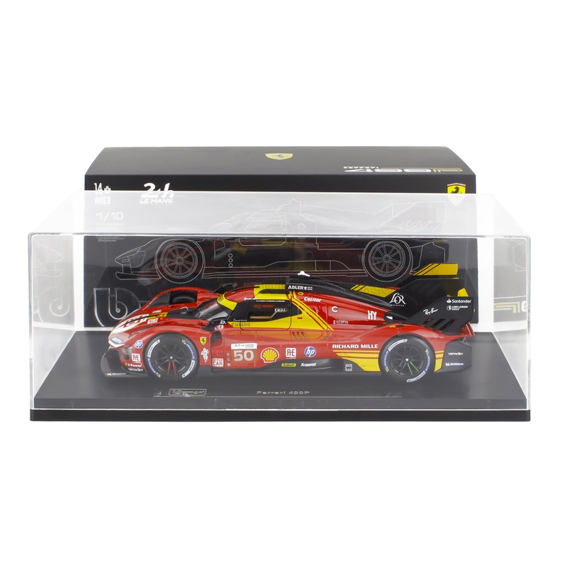 Bburago Ferrari 499P 3.0L Turbo V6 No 50 Team Ferrari AF Corse 2024 24hr Le Mans - Red 1:18 WITH DISPLAY