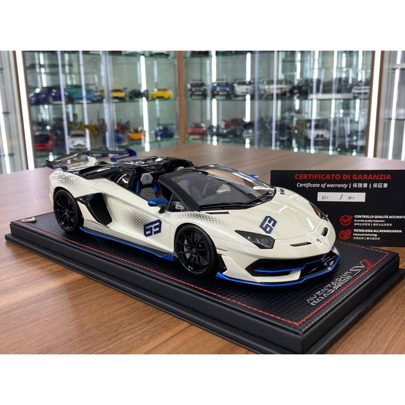 1/18 Resin MR Collection Lamborghini Aventador Roadster SVJ #63  White/Blue  1 of 1