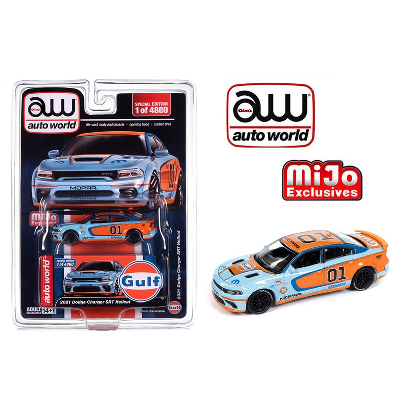 [ETA:  May 2024 ] Auto World 1/64 2021 Dodge Charger SRT Hellcat Custom GULF Livery Limited 4,800 pieces  Mijo Exclusives