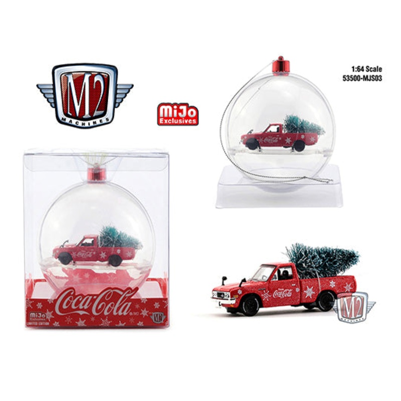 M2 Machines 1:64 MiJo Exclusives - Coca Cola Ornament - 1976 Datsun 620 Pick-up Truck - JDM Advan Yokohama Tires - Limited Edition