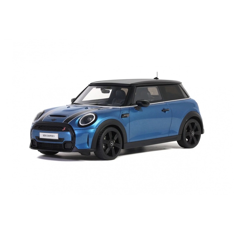 Otto 2021 Mini Cooper S Island Blue w/ Black Stripes 1:18