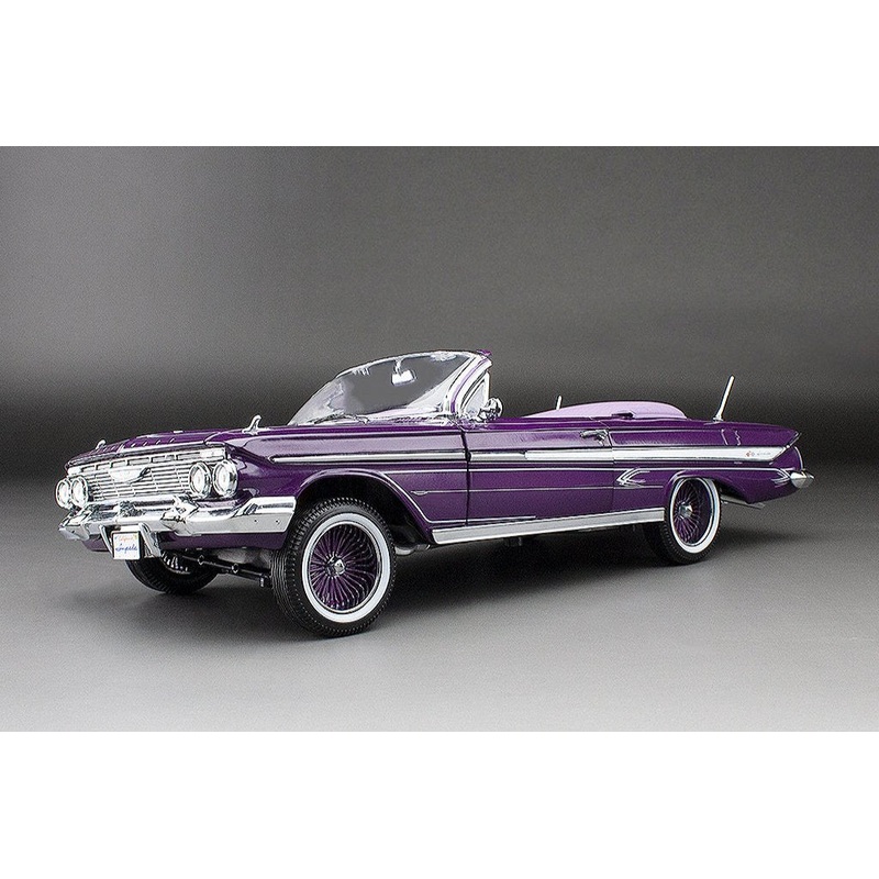 Sun-Star 1961 Chevy Impala Open Convertible Lowrider w Movable Suspension Purple 1:18