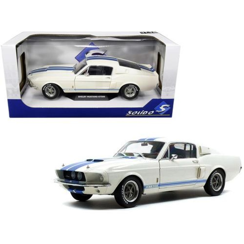 1967 Ford Mustang Shelby GT500 White with Light Blue Stripes 1-18 Diecast Model Car by Solido