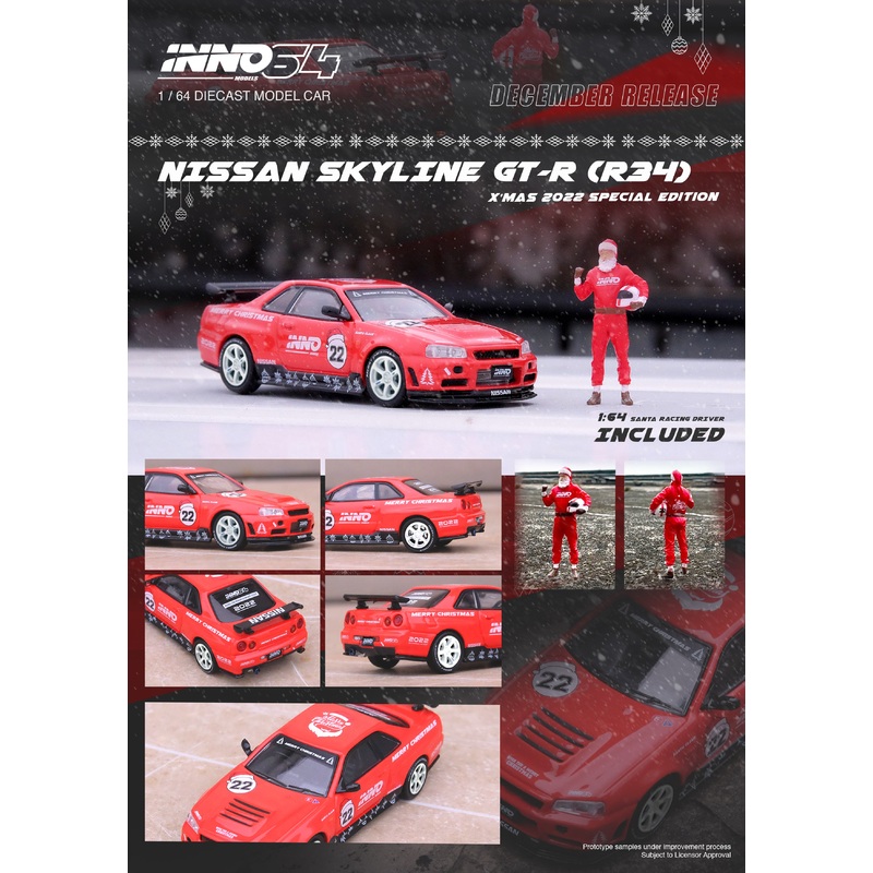 Inno64 1:64 NISSAN SKYLINE GT-R (R34) R-Tune X'MAS 2022 Special Edition