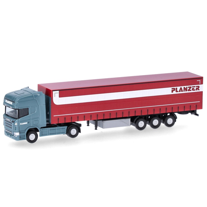 Truck Scania R low loader curtainsider semitrailer Planzer