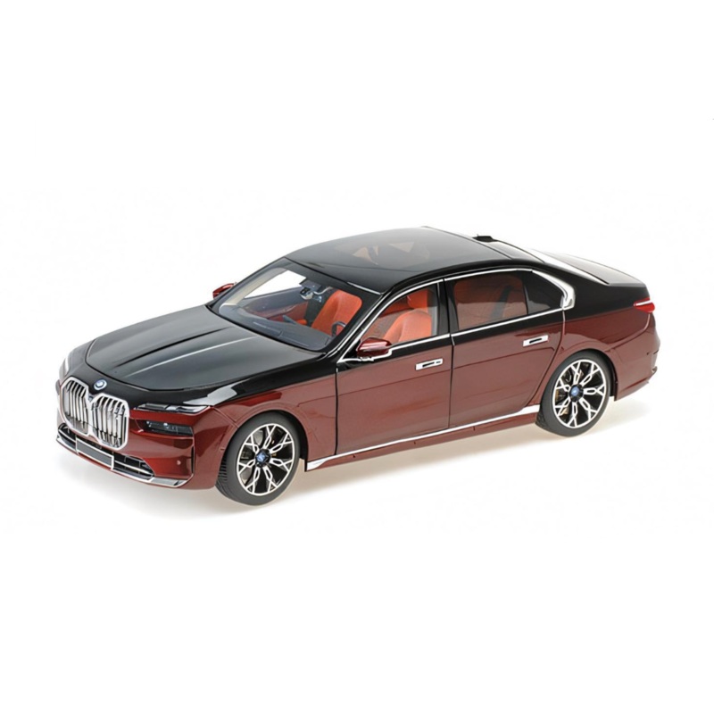 Minichamps 2023 BMW i7 (7 Series) G70 Black and Red Metallic 1:18