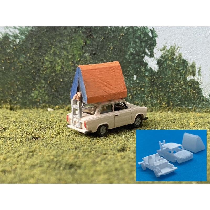 Trabant 601 sedan with tent - holiday fun