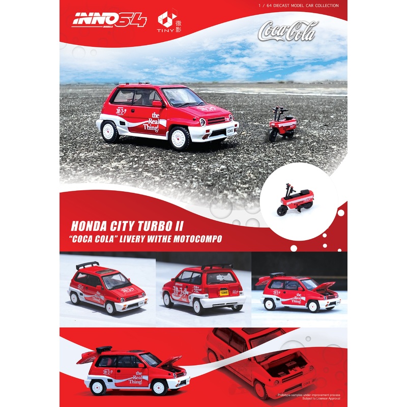 Inno64 1/64 HONDA CITY TURBO II Coca-Cola Livery With Motocompo