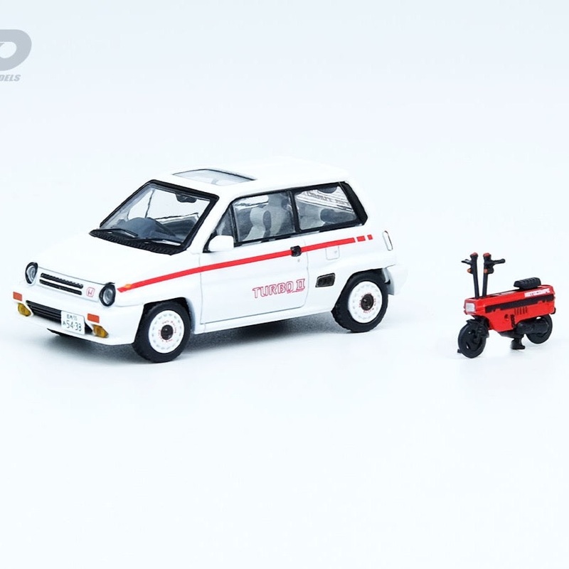 Inno64 1:64 HONDA CITY TURBO II White (Mod Version/Red Stripe) With Red MOTOCOMPO