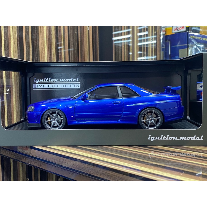 1/18 Diecast Nissan Skyline GT-R R34 2Doors Blue Ignition model Miniature Car