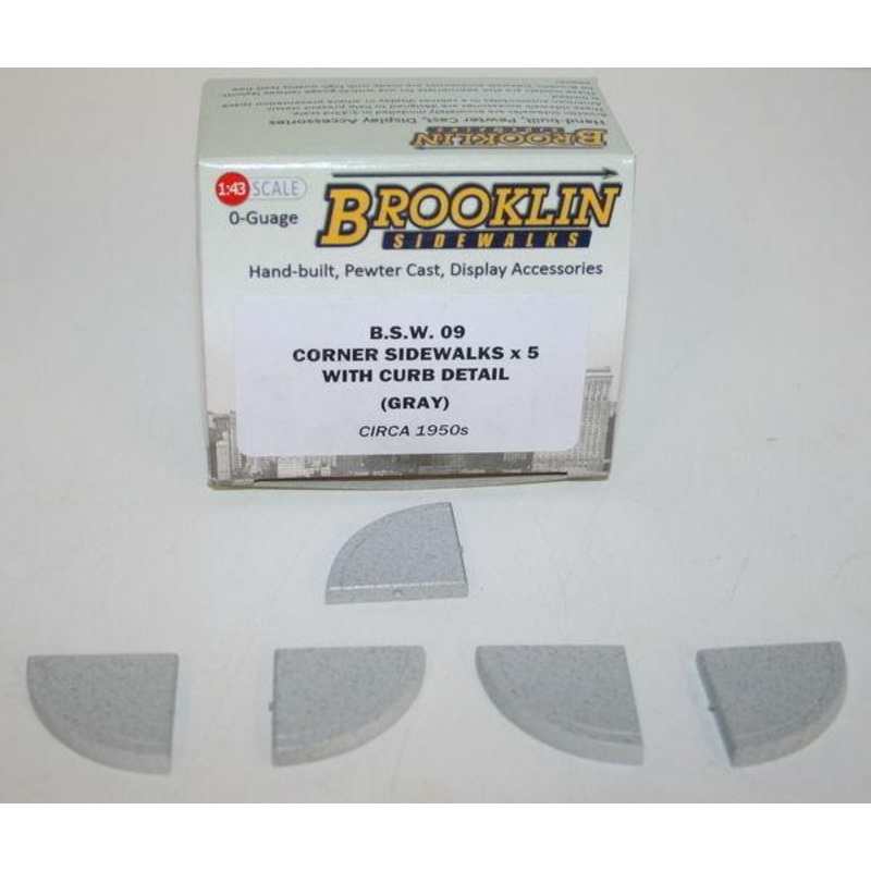 Brooklin Sidewalks 1/43 Scale O Gauge BSW09 - Corner Sidewalks x5 w/ curb detail