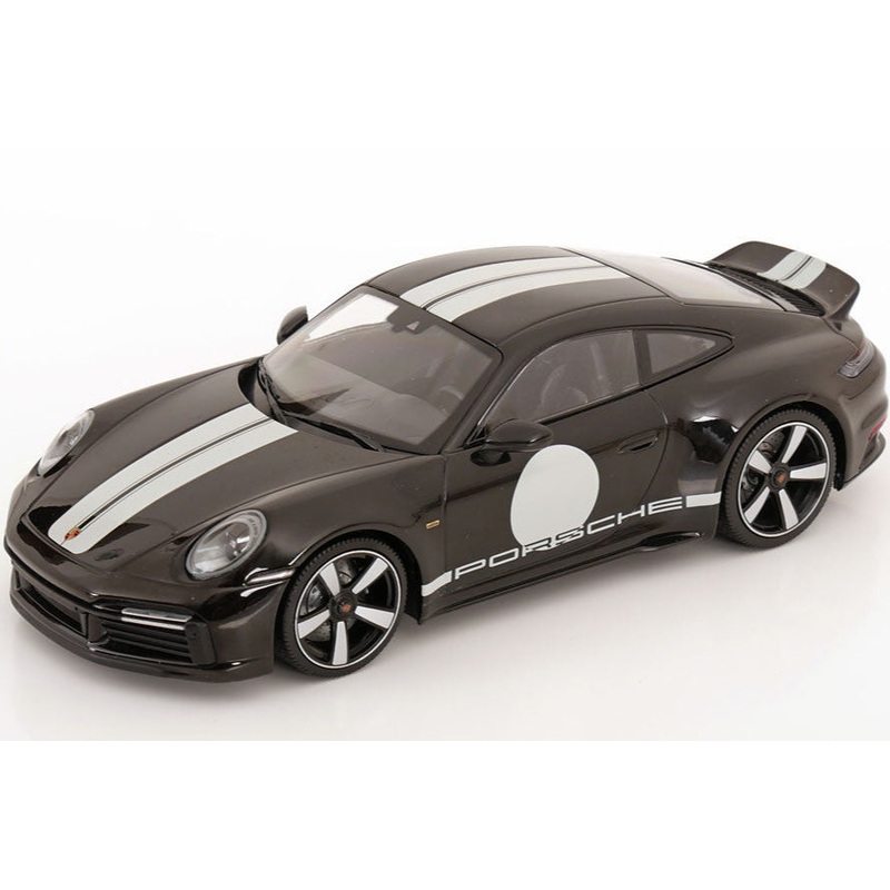 Minichamps 2022 Porsche 911 992 Sport Classic Black w/ Roundel and White Stripes 1:18 SEALED