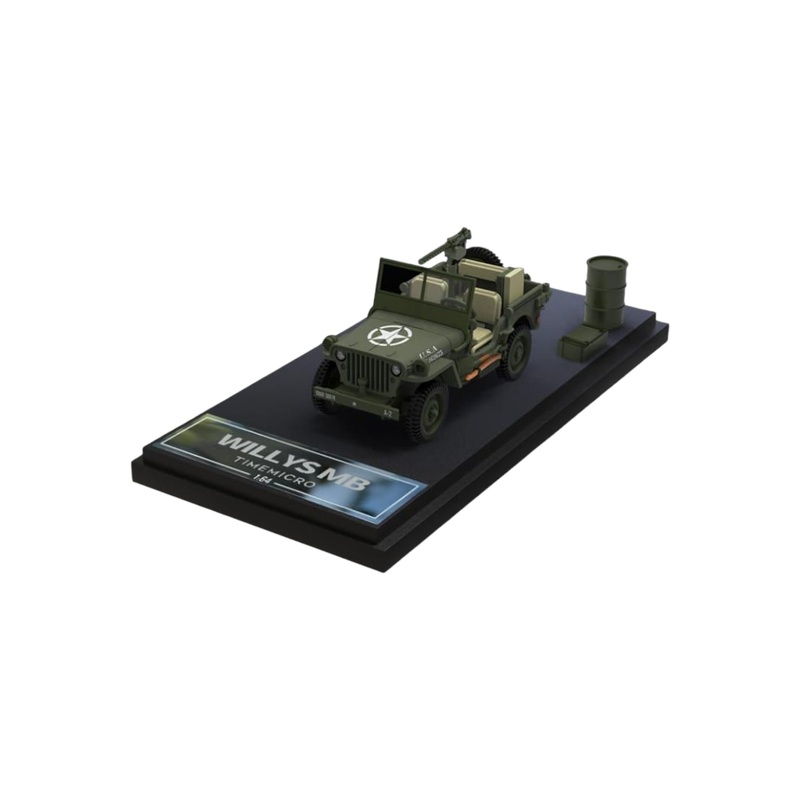 Time Micro Willy's MB Jeep 1:64 Scale (With Acrylic Case and Crate and Drum)