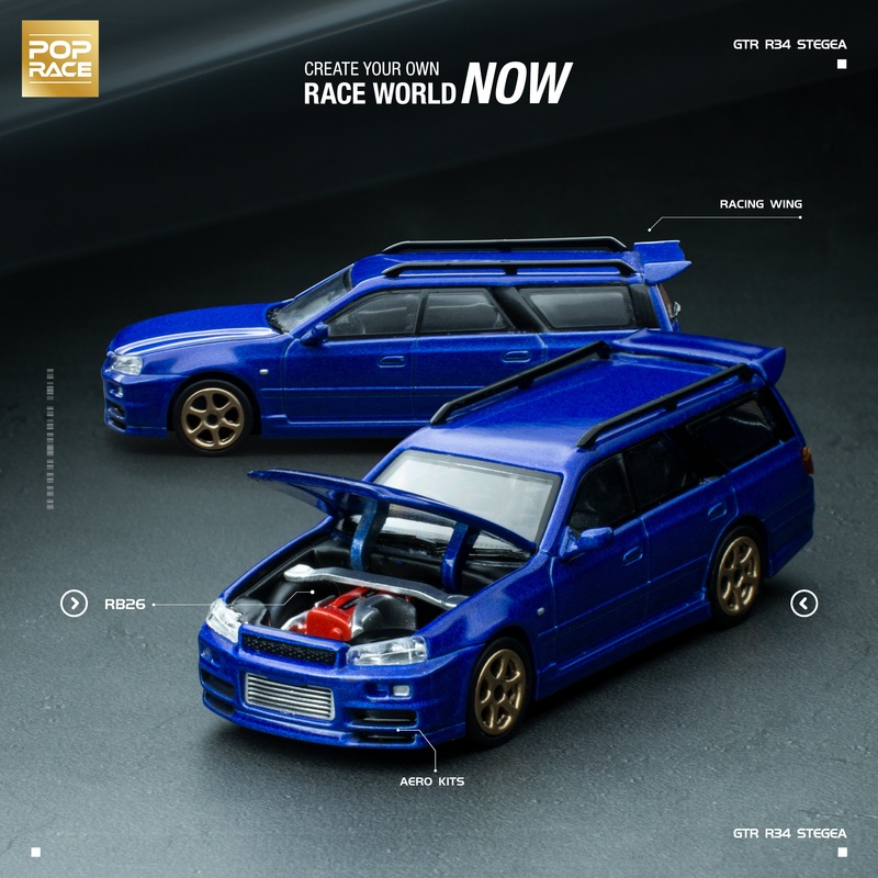 Pop Race 1/64 GTR R34 Stagea Bayside Blue