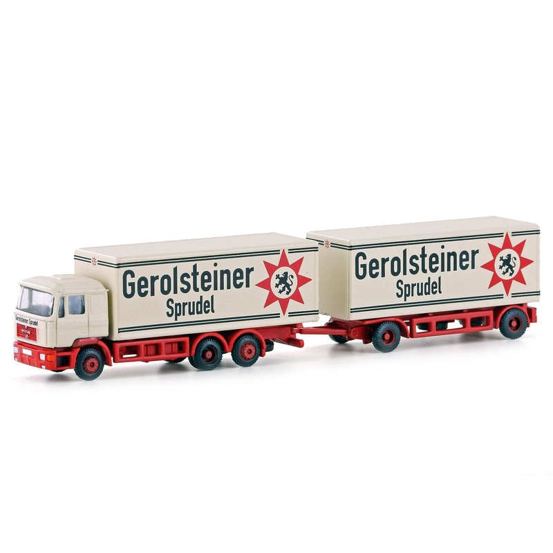Truck MAN F90 3-axle box trailer Gerolsteiner