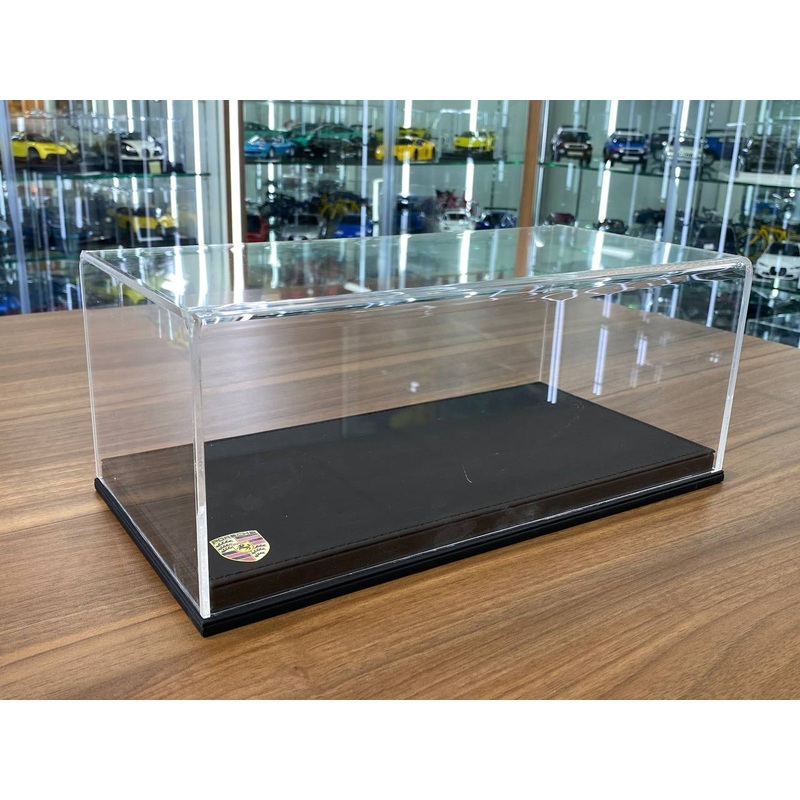 1/18 Acrylic Display Case  Black Leather Base with Porsche Logo Print
