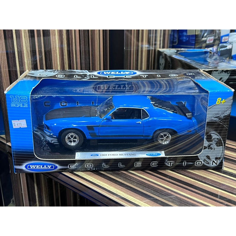 1/18 Diecast Ford Mustang 1969 Blue Model Car by Welly