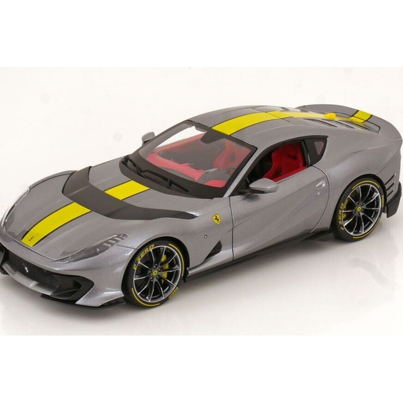 Bburago 2021 Ferrari 812 Competizione Grigio Coburn (Grey Metallic) w/ Yellow Stripe 1:18