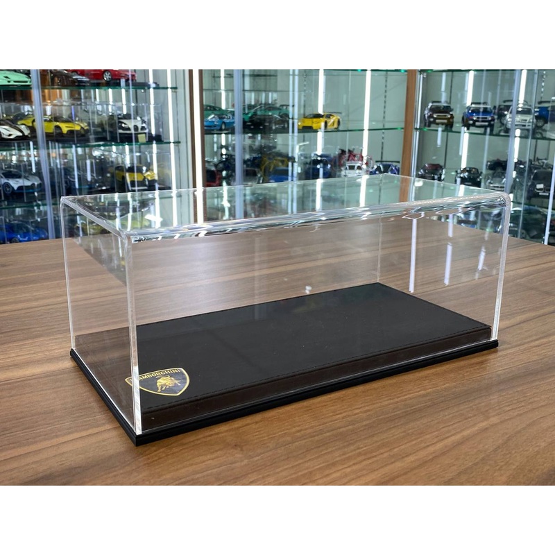 1/18 Acrylic Display Case  Black Leather Base with Lamborghini Logo Print
